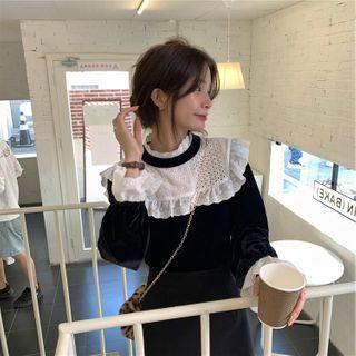 Lace Panel Ruffle Trim Blouse