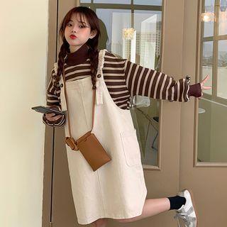 Pocket Jumper Dress / High-neck Striped Long-sleeve Sweatshirt