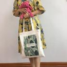 Leaf Print Canvas Shopper Bag With Zip - Green Leaves - Off-white - One Size