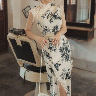 Sleeveless Floral Qipao Dress