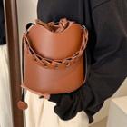 Top Handle Drawstring Plain Bucket Bag