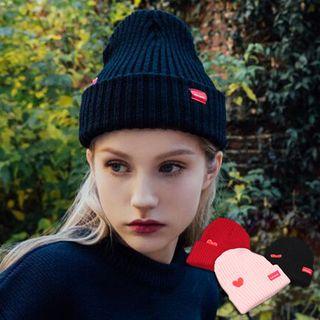 Heart Embroidered Knit Beanie