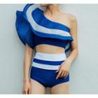 Color Block Tankini / Open Shoulder Color Block Swimsuit