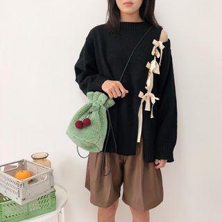 Plush Accent Fleece Drawstring Crossbody Bag