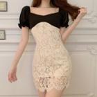 Off-shoulder Lace-panel A-line Dress As Shown In Figure - One Size