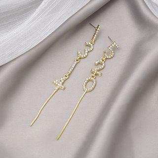 Numerical Rhinestone Asymmetrical Dangle Earring E3658 - 1 Pair - Asymmetric - Gold - One Size