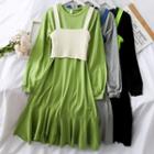 Set: Asymmetric A-line Dress + Knit Vest