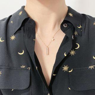 Rhinestone Stainless Steel Y Necklace Rose Gold - One Size