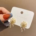 Flower Cat Eye Stone Rhinestone Fringed Earring E4014 - 1 Pair - Gold - One Size