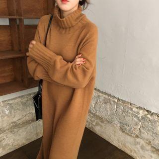Turtleneck Long-sleeve Plain Knit Dress