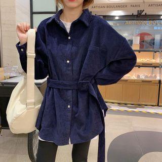 Set: Long-sleeve Corduroy Shirt + Belt