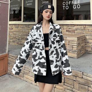 Milk Cow Print Denim Jacket