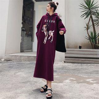 Printed Hooded Long-sleeve Midi Dress