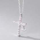 Cross Rhinestone Pendent Sterling Silver Necklace Silver - One Size