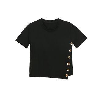 Short-sleeve Buttoned Seam Knit Top