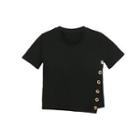 Short-sleeve Buttoned Seam Knit Top
