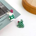 Rabbit Cactus Asymmetrical Alloy Earring 1 Pair - Green & White - One Size
