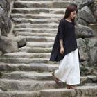 Elbow-sleeve Asymmetric Top / Wide-leg Pants