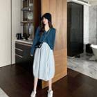 Long-sleeve Buttoned Knit Top / Plaid Midi A-line Skirt