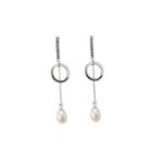 Sterling Silver Simple Temperament Geometric Round Freshwater Pearl Tassel Earrings Silver - One Size