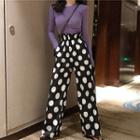 Long-sleeve Cropped Top / Dotted Wide-leg Pants