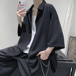 Plain Elbow-sleeve Oversize Shirt
