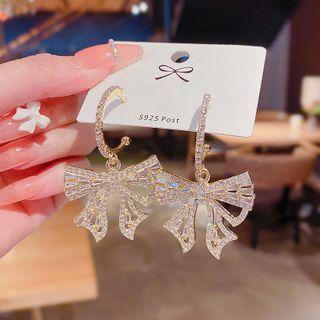 Rhinestone Bow Drop Earring E4617 - 1 Pair - Gold - One Size