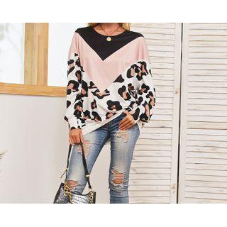 Long-sleeve Contrast Leopard Print Sweatshirt