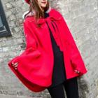 Long-sleeve Embroidered Hooded Cape Red - One Size