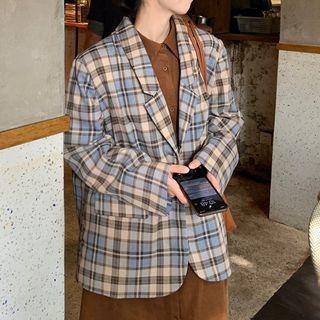 Plaid Blazer / Corduroy Midi A-line Dress