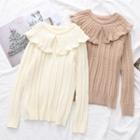 Frilled Collar Cable Knit Sweater