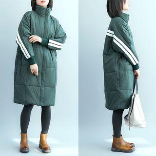 Stand Collar Contrast-trim Zip Padded Coat