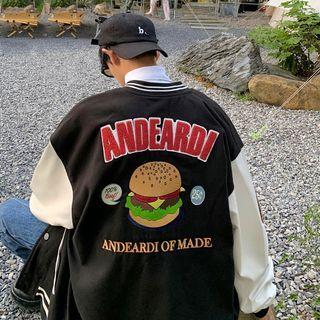 Burger Embroidered Baseball Jacket