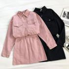 Set:plain Single-breasted Long-sleeve Jacket + High-waist A-line Skirt