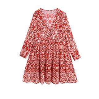 Long-sleeve Patterned Smock Dress