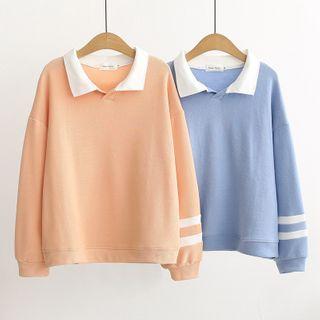 Striped Panel Collared Sweatshirt
