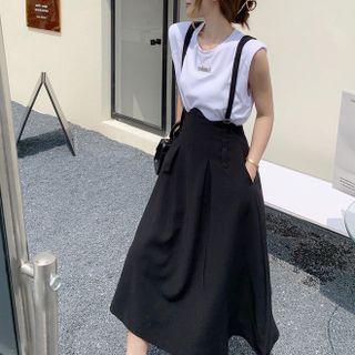 Set Of 2: Sleeveless Top + Suspender Skirt