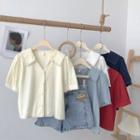 Short-sleeve Open-collar Button-up Blouse