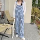 Checker Print Wide Leg Denim Dungaree