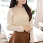 Frill-trim Lace-panel Top