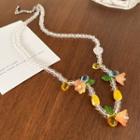 Flower Acrylic Bead Necklace 1pc - Transparent & Orange & Yellow - One Size