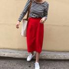 Striped Long-sleeve T-shirt / Midi Skirt