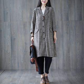 Stripe Buttoned Long Coat