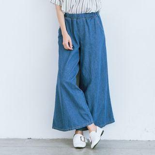 Elastic-waist Denim Wide-leg Pants