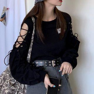 Lace-up Cutout Sweatshirt / Denim Skirt
