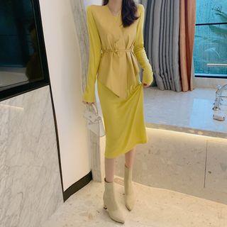 Faux-leather Vest / Long-sleeve Dress