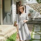 3/4-sleeve Plaid Cotton A-line Long Dress
