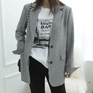 Single-breasted Houndstooth Blazer Black - One Size