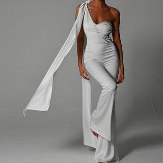 One-shoulder Cutout Boot-cut Jumpsuit
