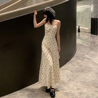 Strapless Floral Embroidered Maxi A-line Dress